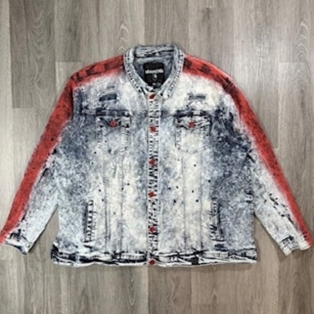 Men's Stylish Denim Jacket with Red and Blue Accents